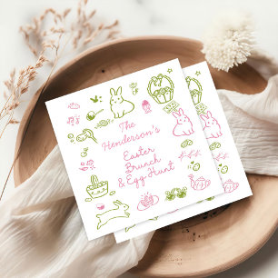 Serviette En Papier Déjeuner de Pâques rose et vert et fête de chasse