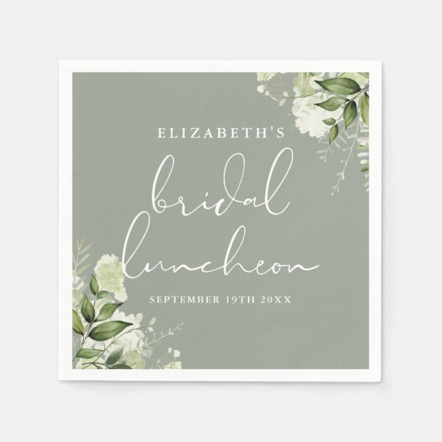 Serviette En Papier Déjeuner nuptial vert Floral Sage (Devant)
