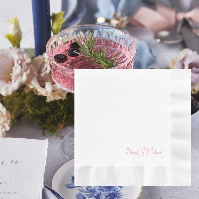Serviette En Papier Déjeuner personnalisé Mariage rose chaud (Créateur téléchargé)