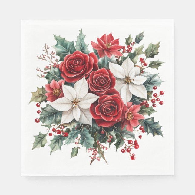 Serviette En Papier Déjeuner traditionnel élégant de Noël Poinsettia (Devant)