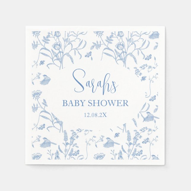 Serviette En Papier Delft Blue Chinoiserie Baby shower garçon (Devant)