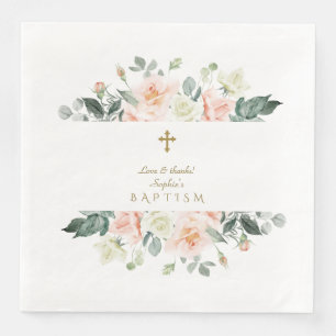 Serviette En Papier Délicat Blush Fleurs Blanches Or Girl Baptême