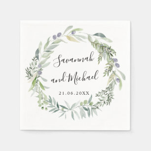 Serviette En Papier Délicat monogramme d'olive peinte et mariage feuil