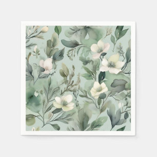 Serviette En Papier Délicat Sage vert motif floral