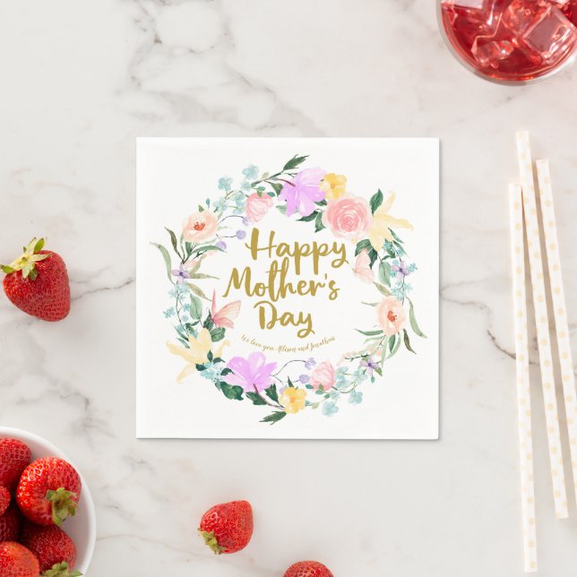 Serviette En Papier Délicate aquarelle Floral Bonne Fête des mères (En situation)