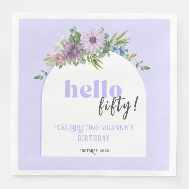 Serviette En Papier Delicate Florals lavande 50e anniversaire (Devant)