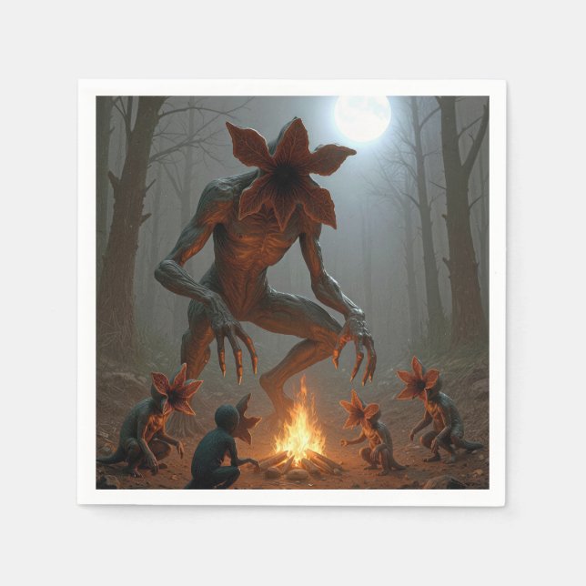 Serviette En Papier Demogorgon Creatures Around a Campfire (Devant)