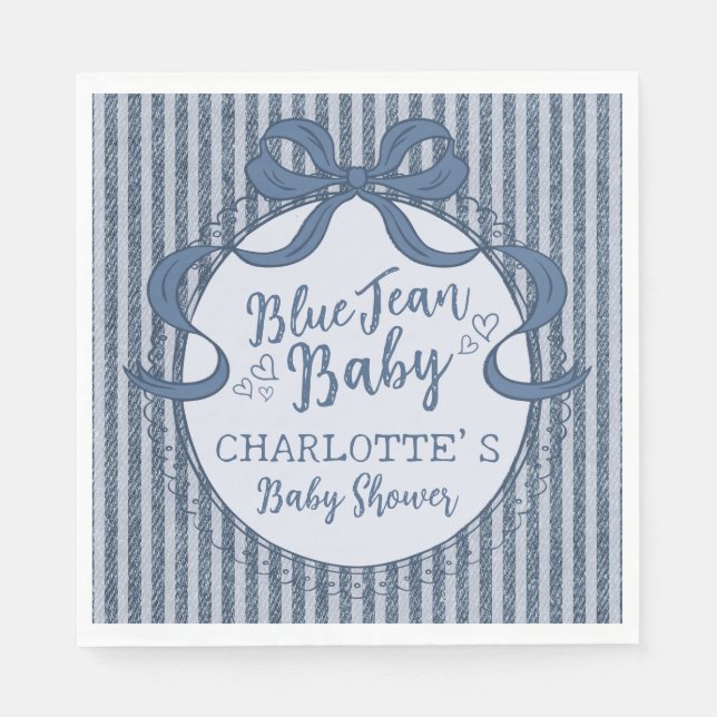 Serviette En Papier Denim Coquette Bow Blue Jean Baby Shower (Devant)