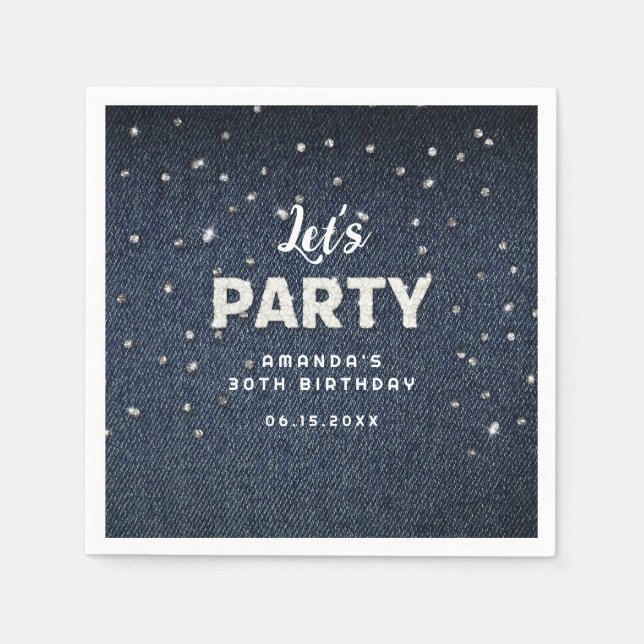 Serviette En Papier Denim Diamonds Parties scintillant Rhinestone Chic (Devant)