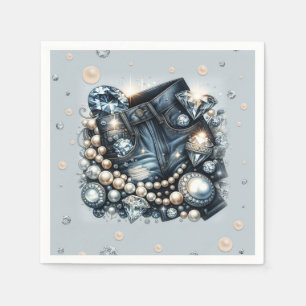 Serviette En Papier Denim Diamonds & Perles Jeans Bling Anniversaire