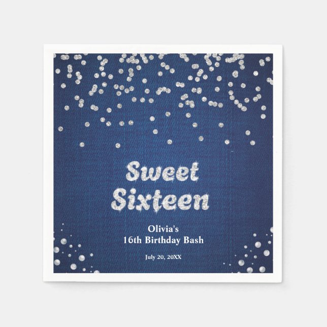 Serviette En Papier Denim & Diamonds Sweet sixteen 16e anniversaire (Devant)