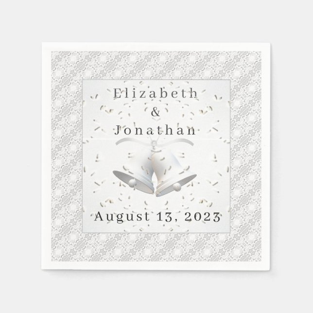 Serviette En Papier Dentelle blanche et cloches Mariages papier Napkin (Devant)