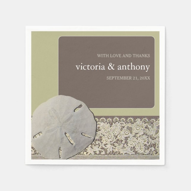 Serviette En Papier Dentelle de sable, Mariage de plage Vintage (Devant)