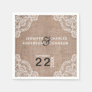 Serviette En Papier Dentelle de tissu de Burlap rustique   Serviettes