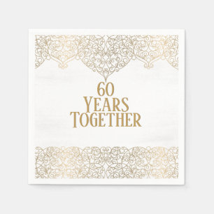 Serviette En Papier Dentelle d'or du 60e anniversaire en blanc