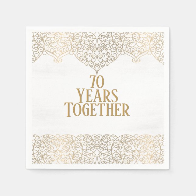 Serviette En Papier Dentelle d'or du 70e anniversaire sur des serviett (Devant)
