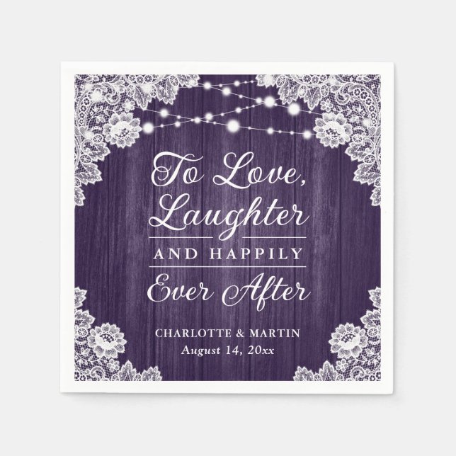 Serviette En Papier Dentelle en bois rustique romantique Mariage viole (Devant)