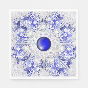 Serviette En Papier Dentelle en céramique Bleu de Grèce & flocons de n
