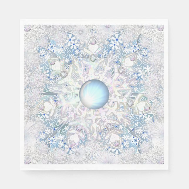 Serviette En Papier Dentelle en céramique bleu et flocons de neige (Devant)
