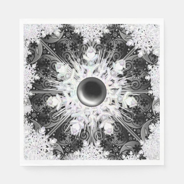 Serviette En Papier Dentelle en céramique noir & flocon de neige (Devant)