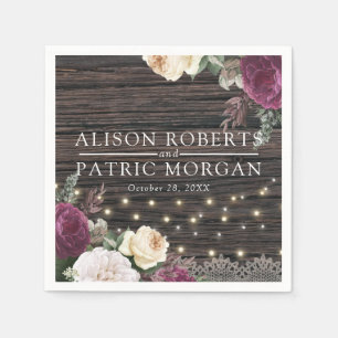 Serviette En Papier Dentelle florale Mariage en bois rustique