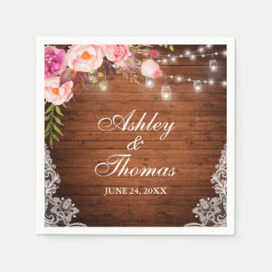 Serviette En Papier Dentelle florale rose Mariage rustique