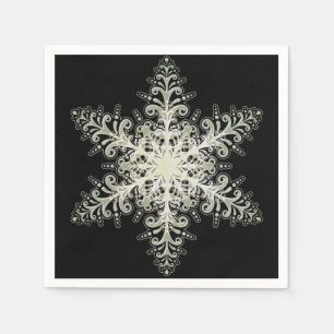 Serviette En Papier Dentelle glacée Snowflake hiver blanc et noir élég