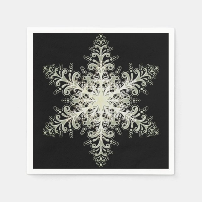 Serviette En Papier Dentelle glacée Snowflake hiver blanc et noir élég (Devant)