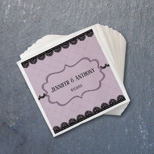 Serviette En Papier Dentelle noire sur Lavande douce Mariage personnal