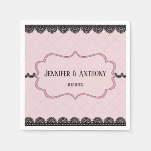 Serviette En Papier Dentelle noire sur Soft Pink Mariage personnalisé