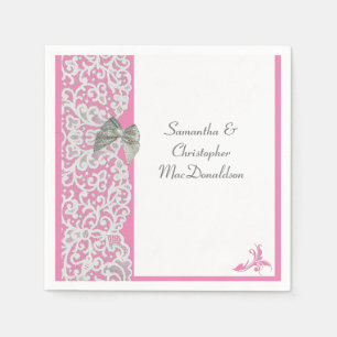 Serviette En Papier Dentelle pastel rose et blanc mariage traditionnel