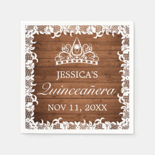 Serviette En Papier Dentelle rustique et blanche Tiara Quinceañera