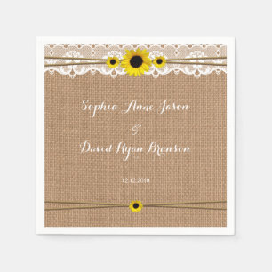Serviette En Papier Dentelle rustique, Fleurs Solaires, Mariage Burlap