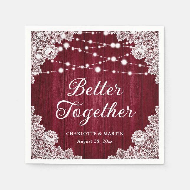 Serviette En Papier Dentelle Rustique Lumières Mariage Bourgogne (Devant)