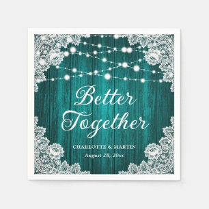 Serviette En Papier Dentelle Rustique Lumières Mariage Turquoise