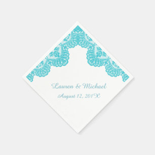 Serviette En Papier Dentelle Turquoise Faux sur Mariage blanc