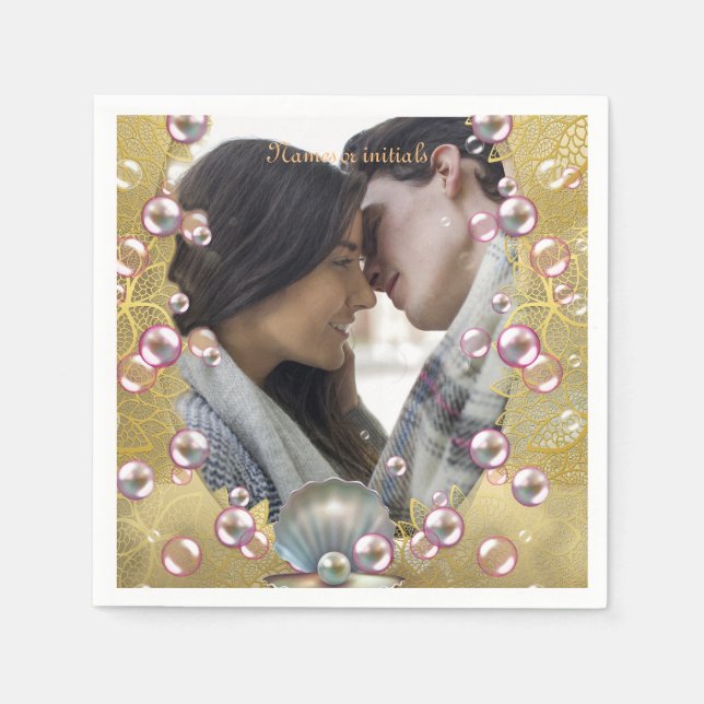 Serviette En Papier Dentelles et perles d'or (Devant)