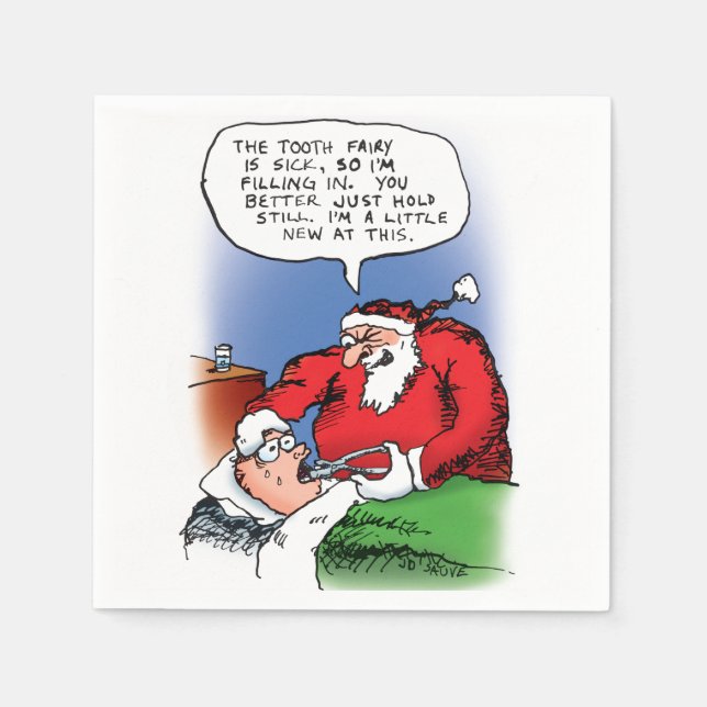 Serviette En Papier Dents Fairy Père Noël Drôle Carton de Noël (Devant)