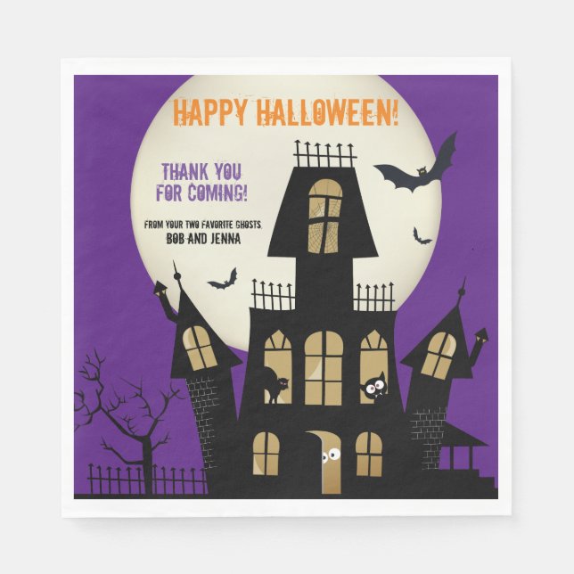 Serviette En Papier Déplaisant Halloween Haunted House Flying Bats Vio (Devant)