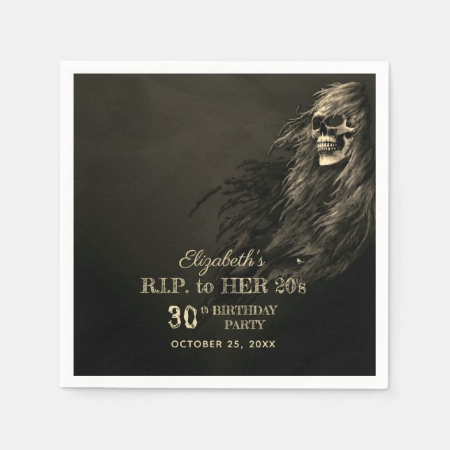Serviette En Papier Déplaisante crâne de cheveux RIP à sa fête d'anniv (Devant)