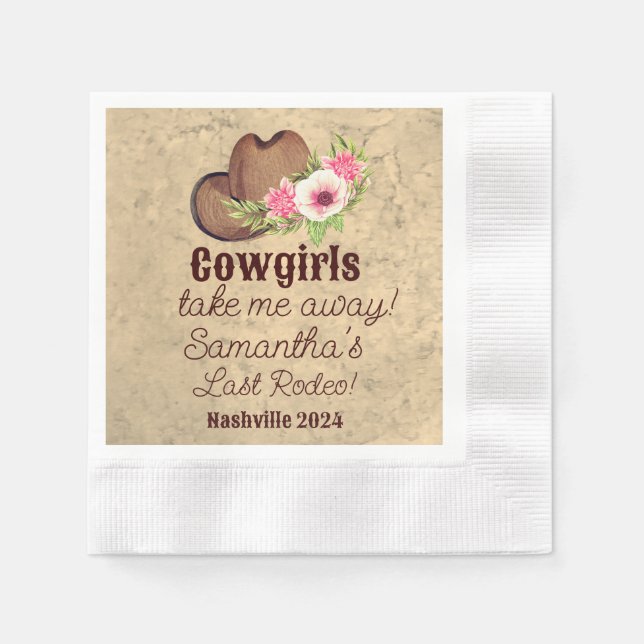 Serviette En Papier Dernière Fête Rustique Rose Floral Cowgirl (Devant)