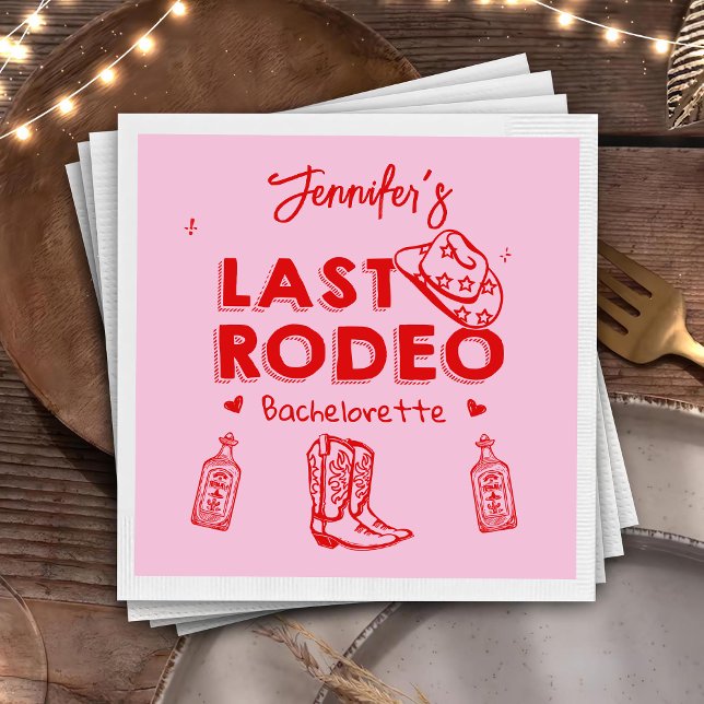 Serviette En Papier Dernière Rodeo Rose Red Cowgirl Bachelorette Party (Créateur téléchargé)