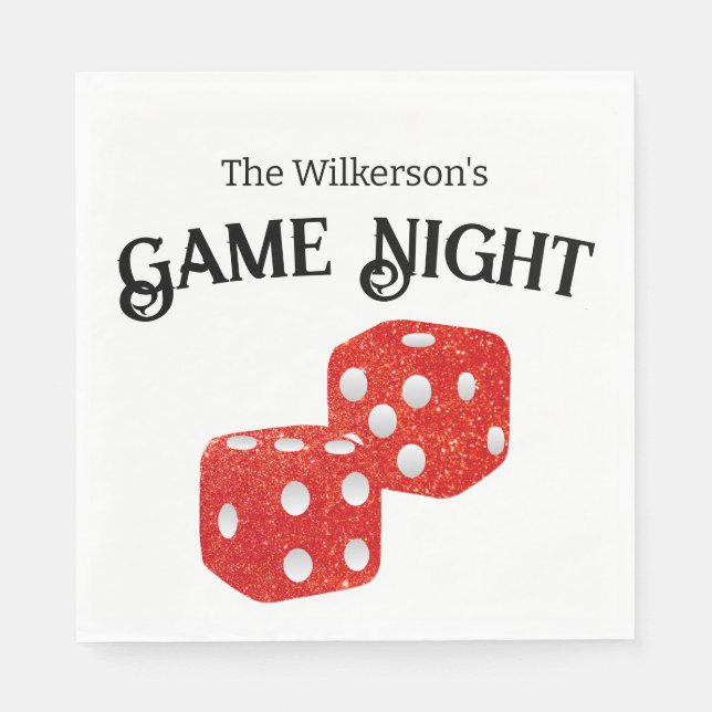 Serviette En Papier Dés à paillettes rouges pour soirée de jeux (Devant)