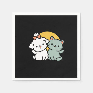 Serviette En Papier Des amis vrais pour toujours   Cute Cat & Chien Du
