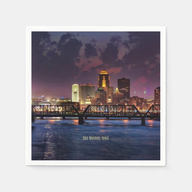 Serviette En Papier Des Moines, Iowa, photo de la ville, (Devant)