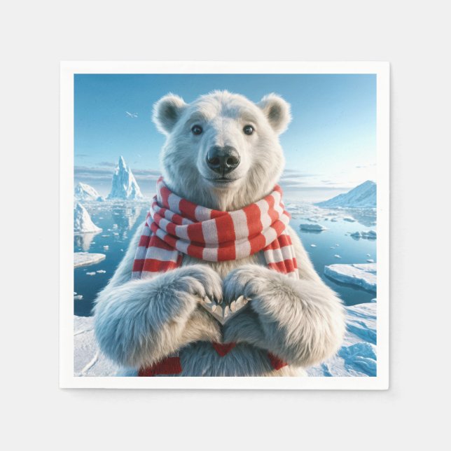 Serviette En Papier Des pattes d'ours polaires formant un coeur (Devant)