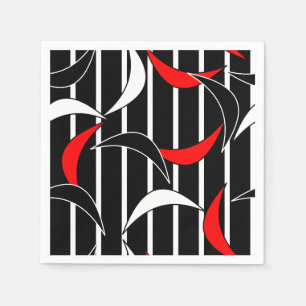 Serviette En Papier Design Abstrait Boomerang rouge, noir et blanc