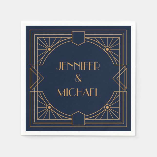 Serviette En Papier Design Art Déco élégant et géométrique or (Devant)