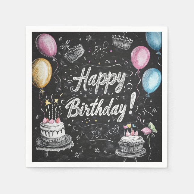 Serviette En Papier Design d'anniversaire de style Chalkboard (Devant)