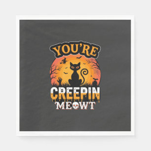 Serviette En Papier Design de chat noir de sorcière Halloween Creepin 